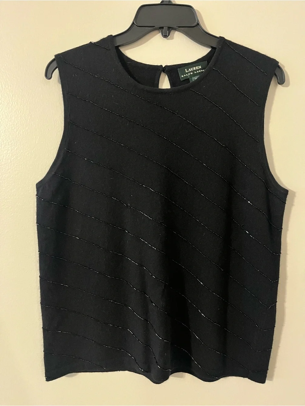 Lauren Ralph Lauren 100% Cashmere Beaded Sleeveless Knit Sweater Black Shell